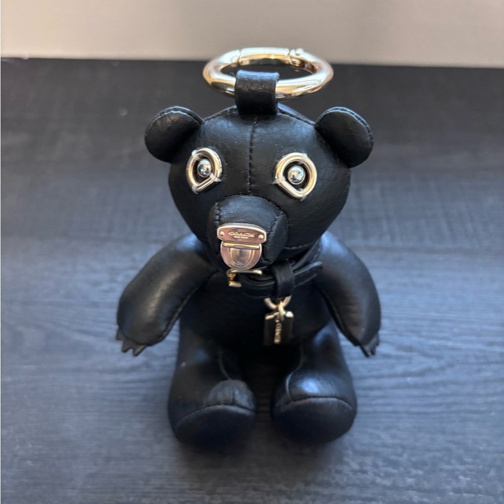 Coach Black and Gold Leather Bear Purse Charm